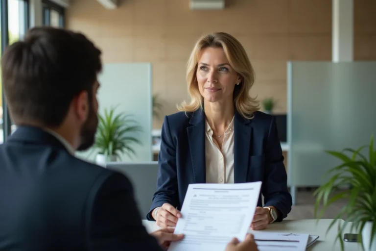 Femme négociant les indemnités de remboursement anticipé de son prêt immobilier avec un conseiller bancaire en 2026