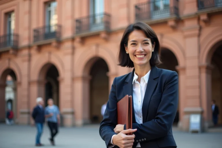 Agent immobilier devant le Capitole de Toulouse accompagnant des clients investisseurs