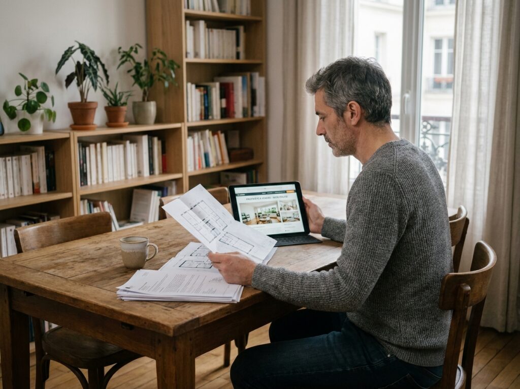 Propriétaire préparant les documents pour vendre son appartement à Montrouge sans stress