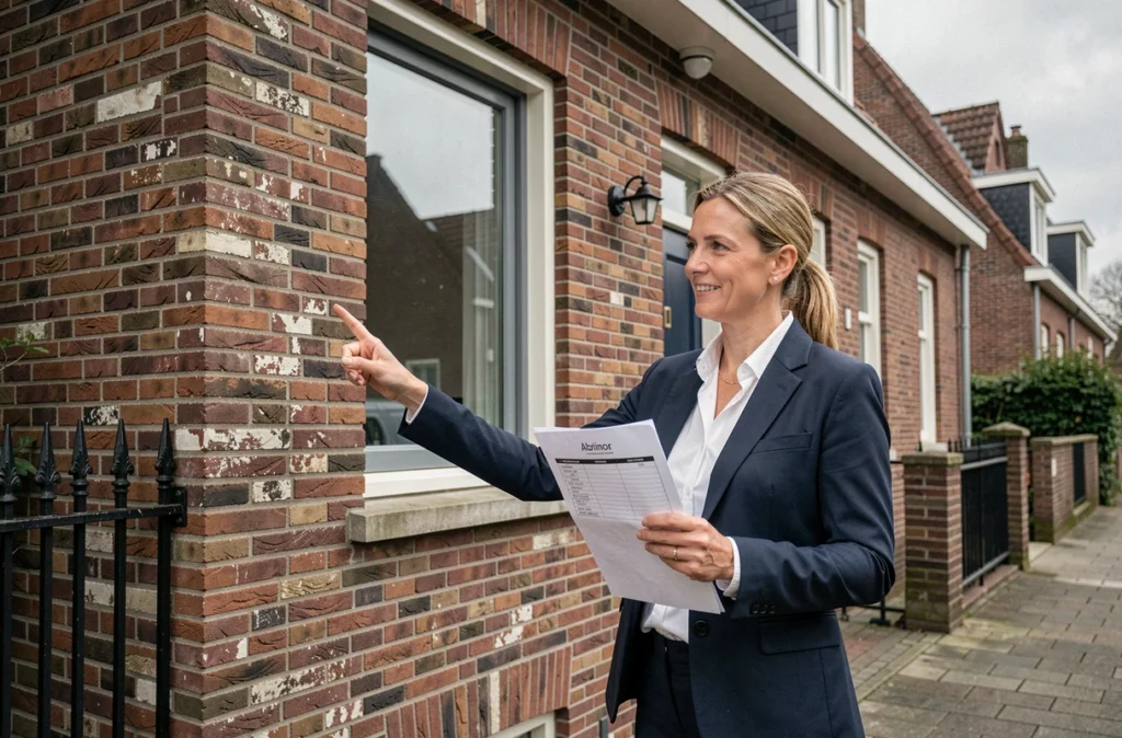 Agente Abrinor Debeunne présentant une maison en brique rénovée dans la banlieue de Lille