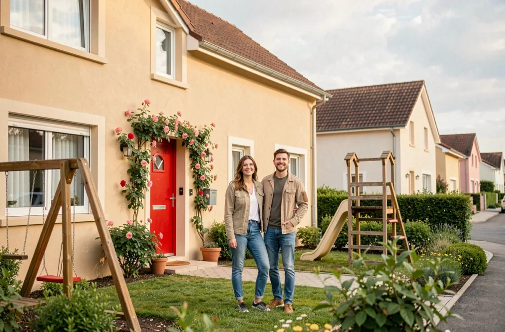 Maison familiale chaleureuse avec jardin animé illustrant les projets de Coméca les maisons dans la région nantaise