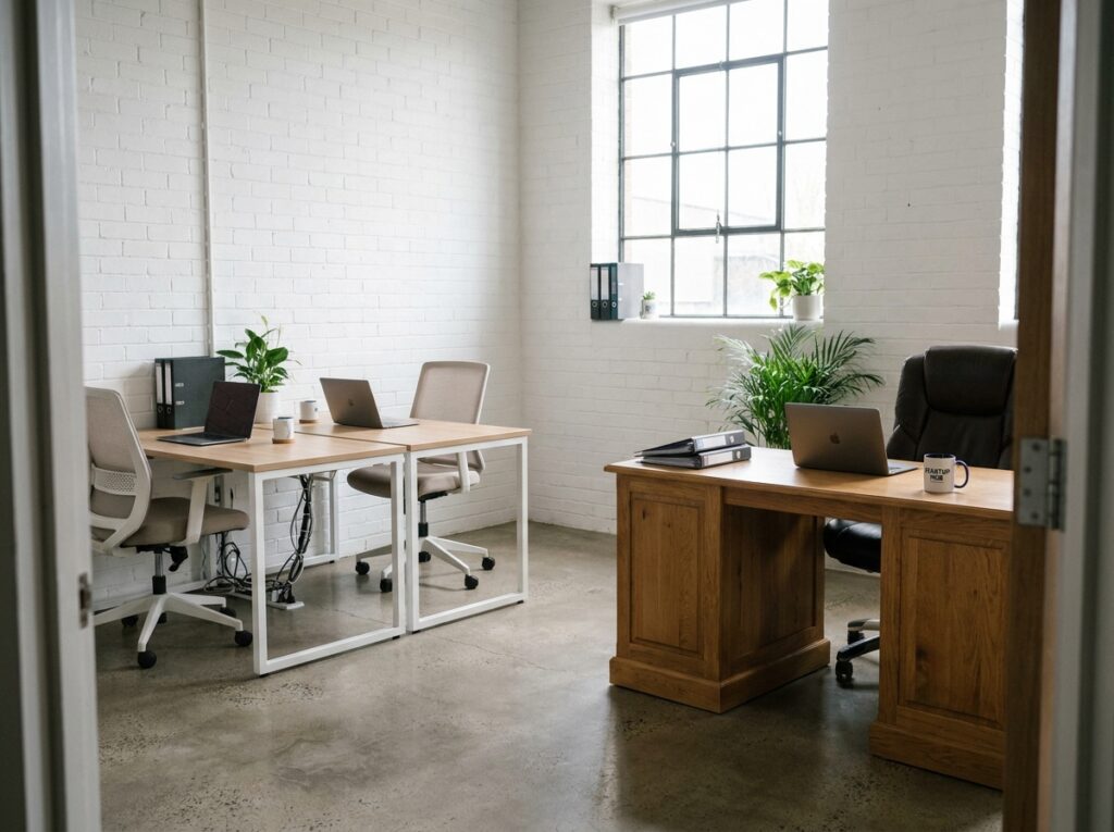 Comparaison mobilier de bureau loué et acheté dans un espace de travail en bail flexible