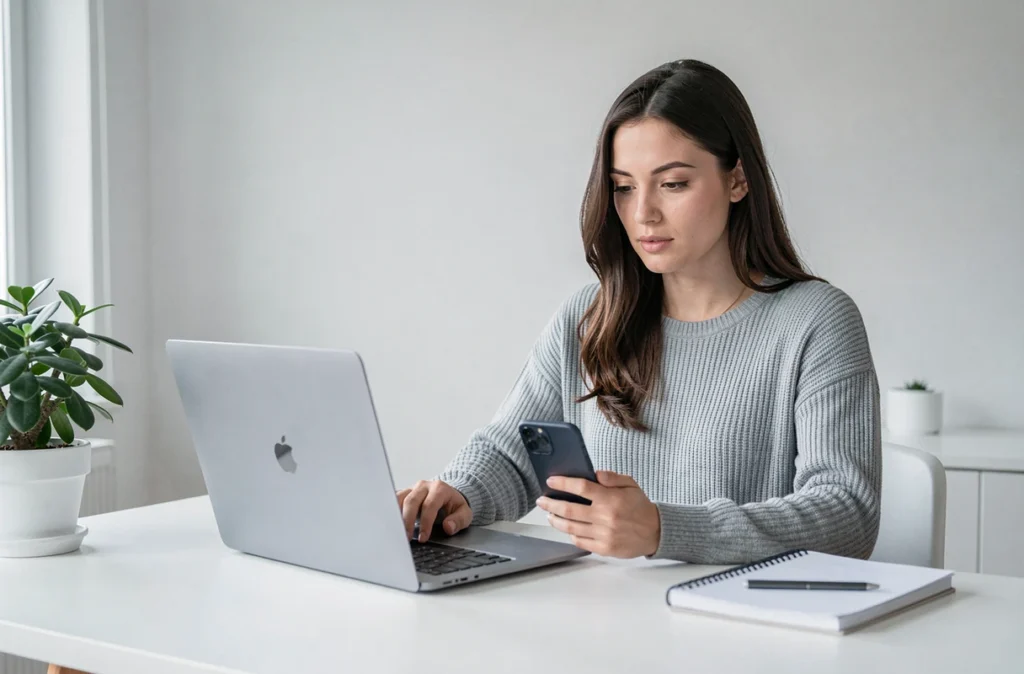 Utilisatrice du service Helloprêt, courtier immobilier en ligne, depuis son domicile à Toulouse