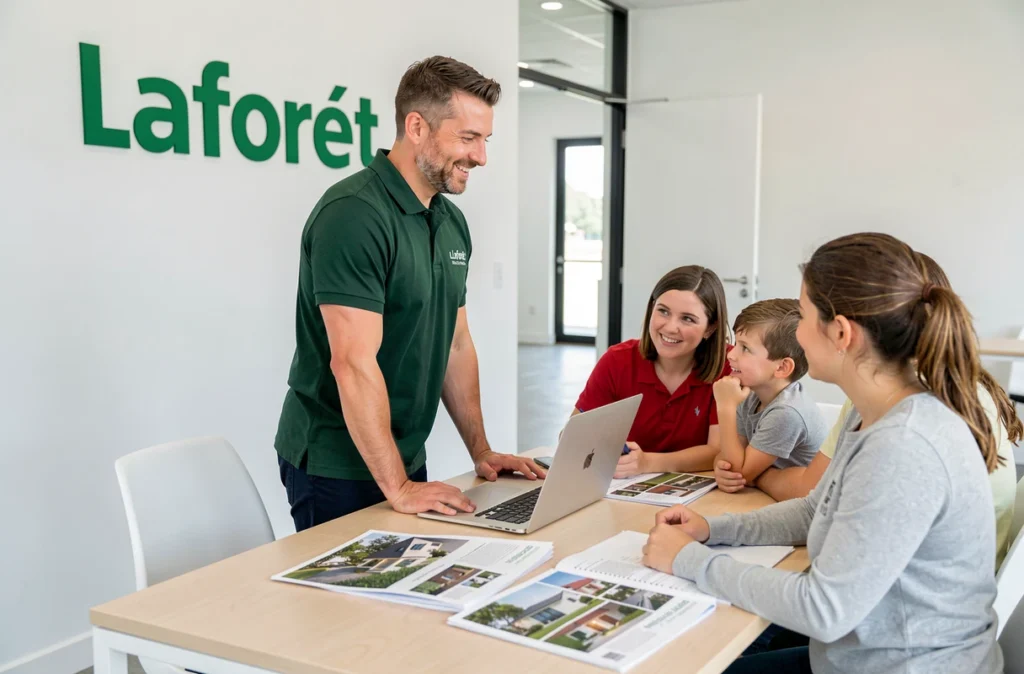 Conseiller Laforêt Immobilier accompagnant une famille dans le choix d'un bien dans le Nord